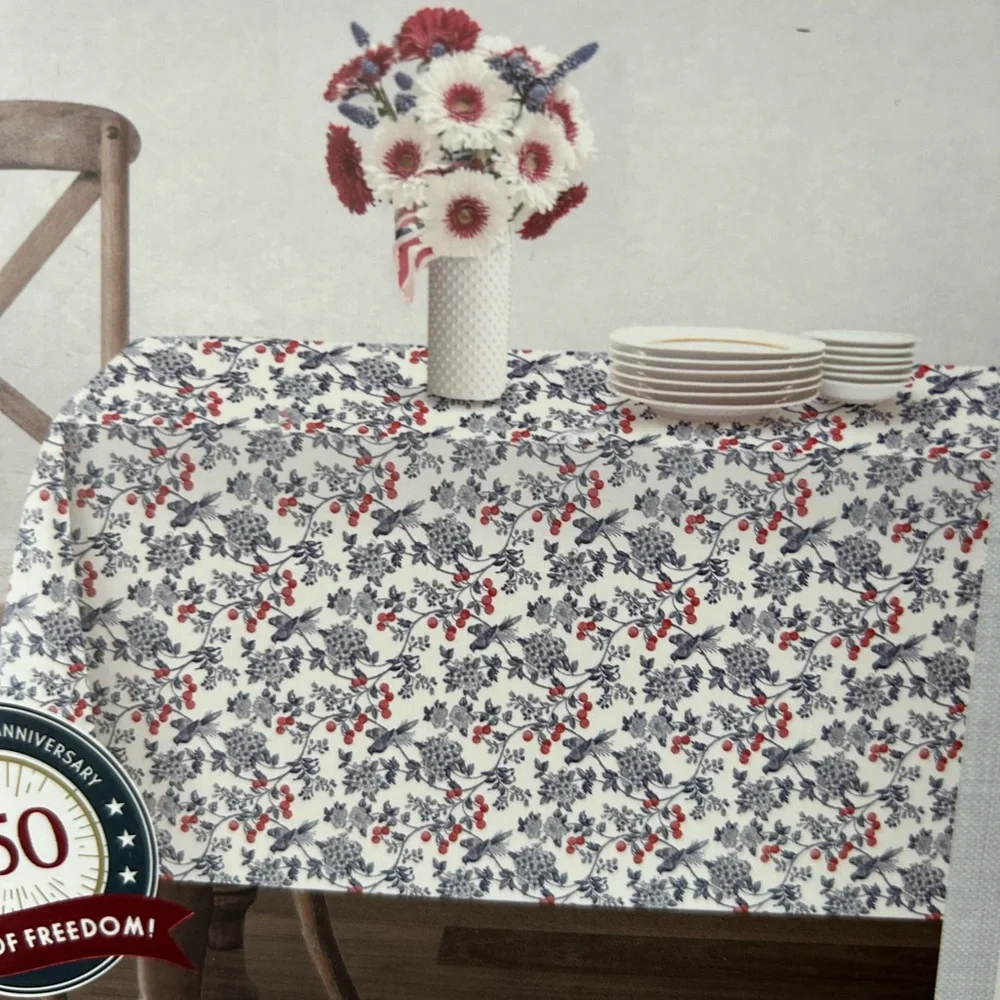 Harper Americana New Tablecloth 60”x 120” Oblong Red White Blue July 4th Floral
